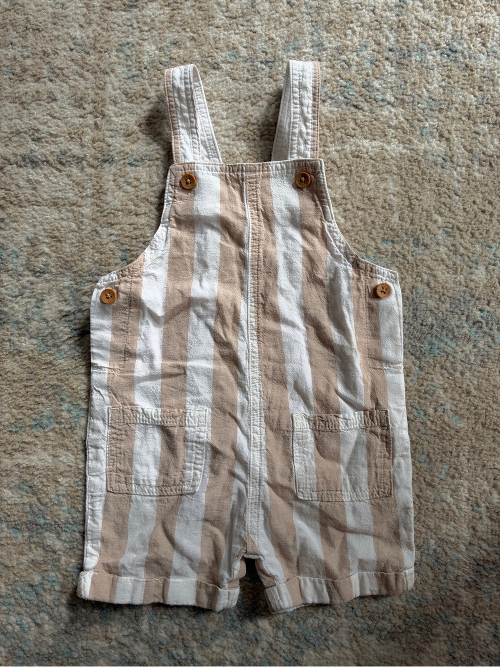 Kids Tan and White Striped Overalls - Little Co. 24M